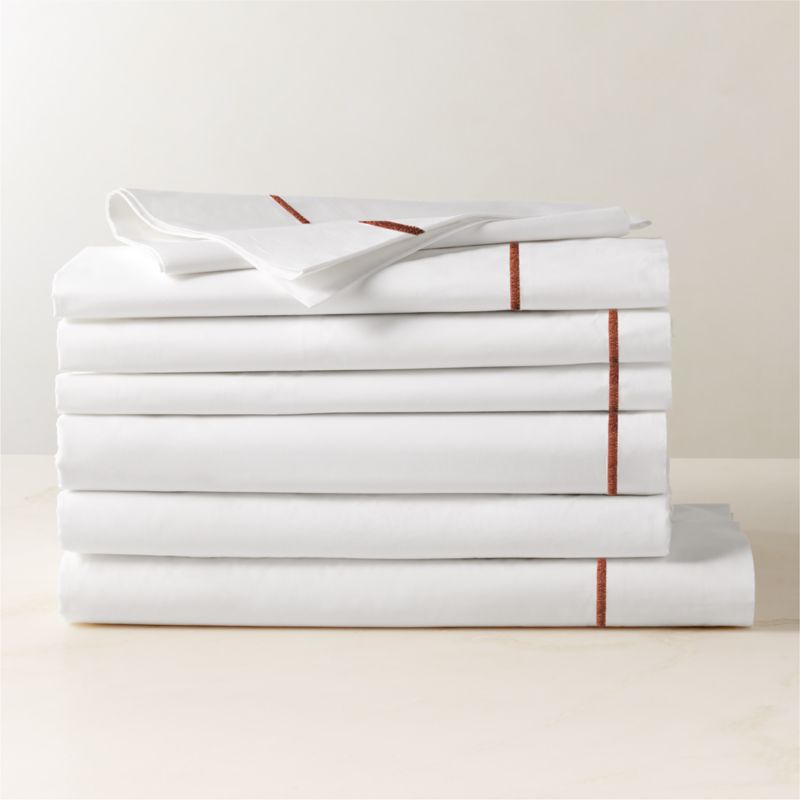 Marisal Organic Cotton 400 Thread Count Percale White and Sienna Brown Full/Queen Duvet Cover