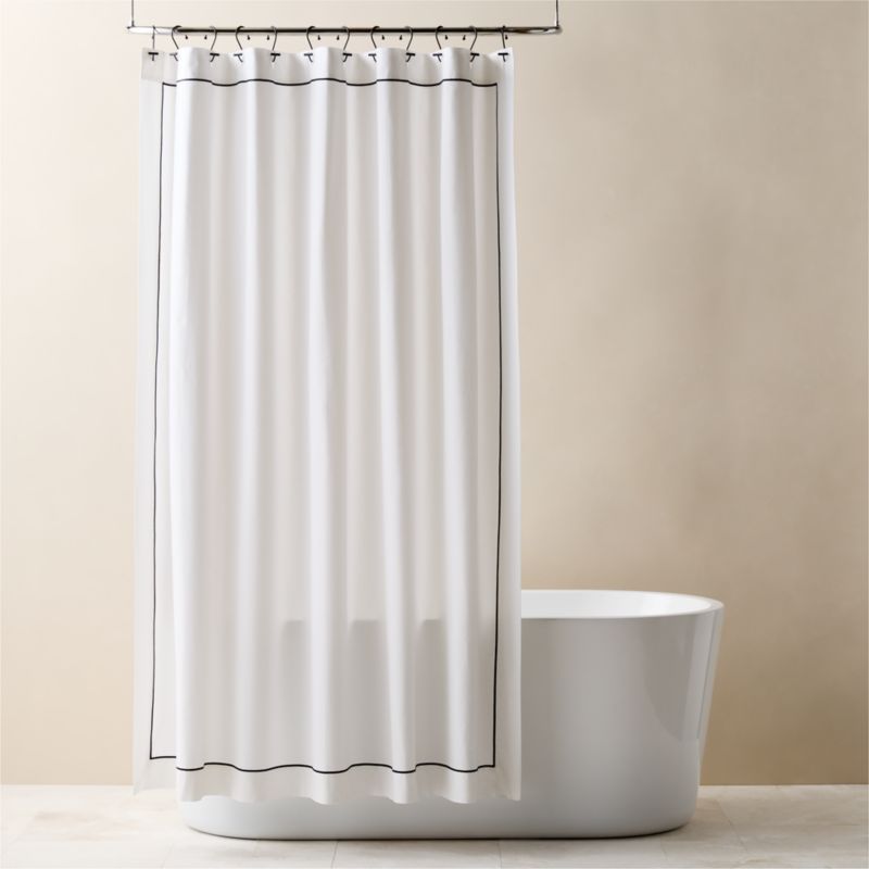 View Marisal Organic Cotton White and Black Shower Curtain 72" details