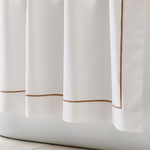 Marisal Organic Cotton White and Taupe Shower Curtain 72"