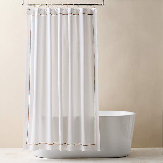 Marisal Organic Cotton White and Taupe Shower Curtain 72"