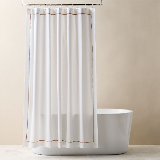 Marisal Organic Cotton White and Taupe Shower Curtain 72"