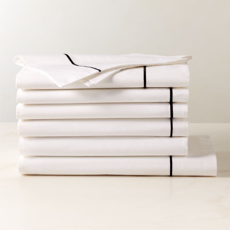 View Marisal Organic Cotton Percale 400 Thread Count White with Black King Bedding Set details