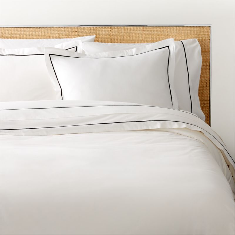 View Marisal Organic Cotton Percale 400 Thread Count White and Black Full/Queen Duvet Cover details