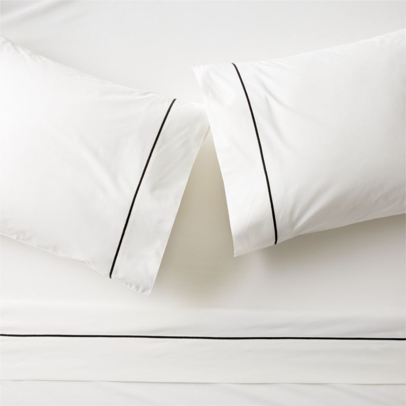 Marisal Organic Cotton 400 Thread Count Percale White and Black Sheet Set | CB2