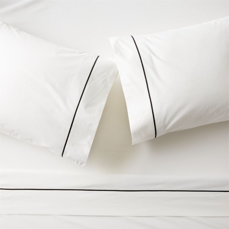 View Marisal Organic Cotton Percale 400 Thread Count White and Black Queen Sheet Set details