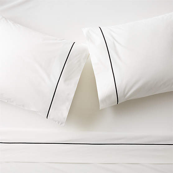 Marisal Organic Cotton Percale 400 Thread Count White and Black Queen Sheet Set