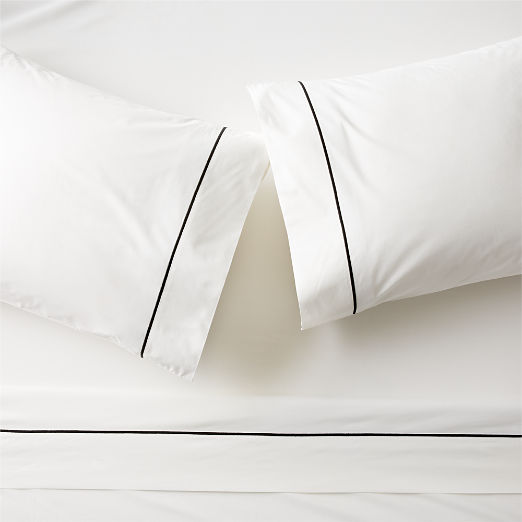 Marisal Organic Cotton 400 Thread Count Percale White and Black Sheet Set