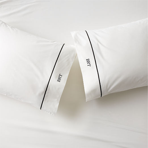 Marisal Organic Cotton 400 Thread Count Percale White and Black Standard Pillowcases Set of 2