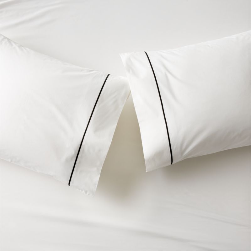 View Marisal Organic Cotton 400 Thread Count Percale White and Black King Pillowcases Set of 2 details