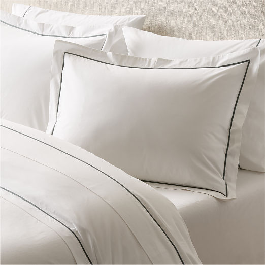 Marisal Organic Cotton Percale 400 Thread Count White and Faded Teal Pillow Shams Set of 2