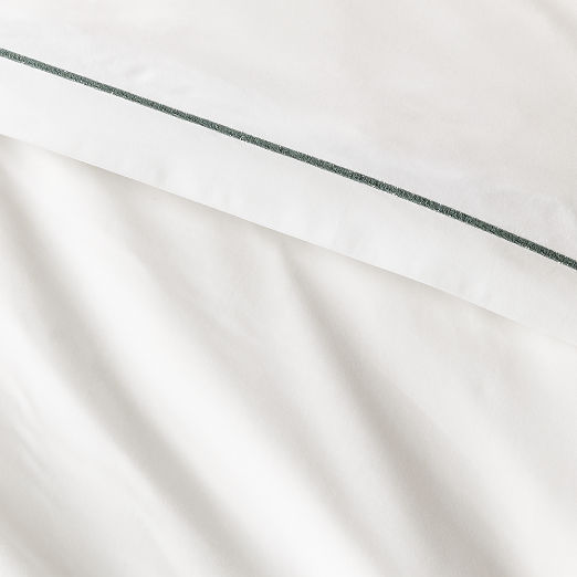 Marisal Organic Cotton Percale 400 Thread Count White and Faded Teal King Duvet Cover