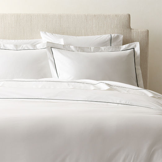 Marisal Organic Cotton Percale 400 Thread Count White and Faded Teal King Duvet Cover