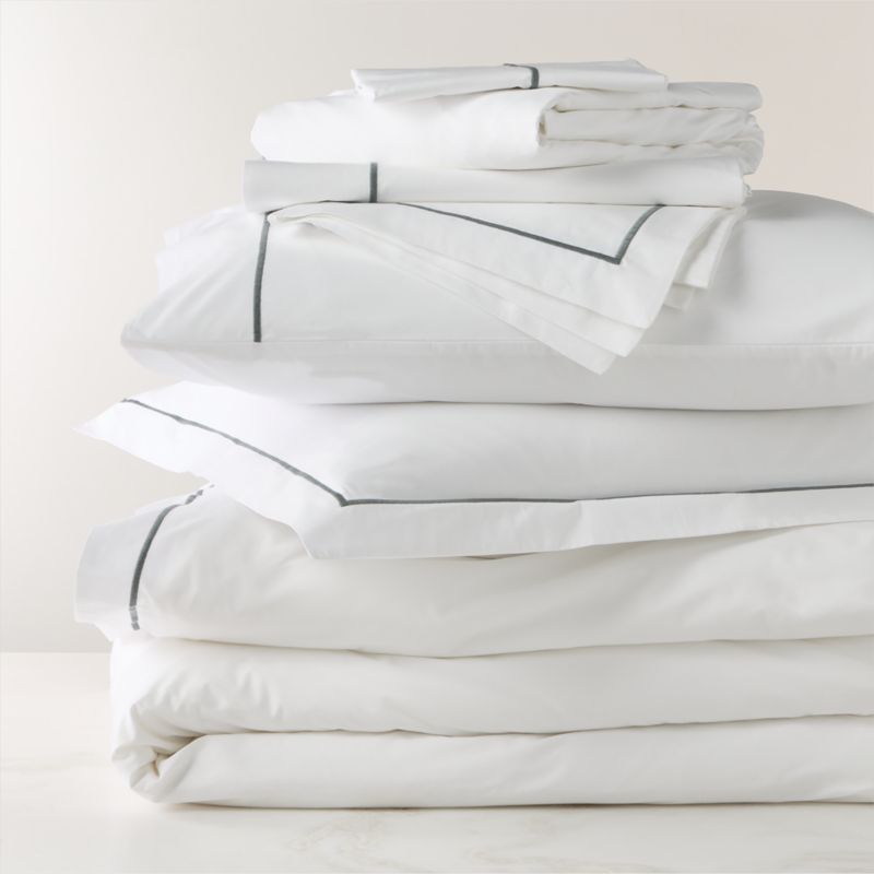View Marisal Organic Cotton Percale 400 Thread Count White and Faded Teal Queen Bedding Set details