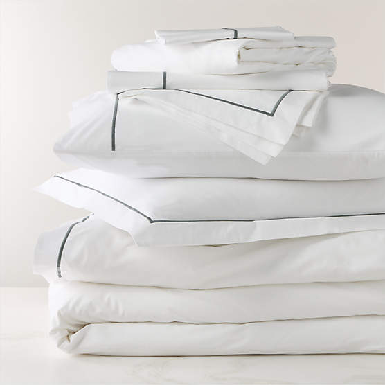 Marisal Organic Cotton Percale 400 Thread Count White and Faded Teal King Bedding Set