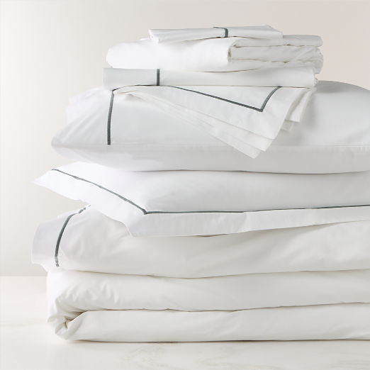 Marisal Organic Cotton Percale 400 Thread Count White and Faded Teal Queen Bedding Set