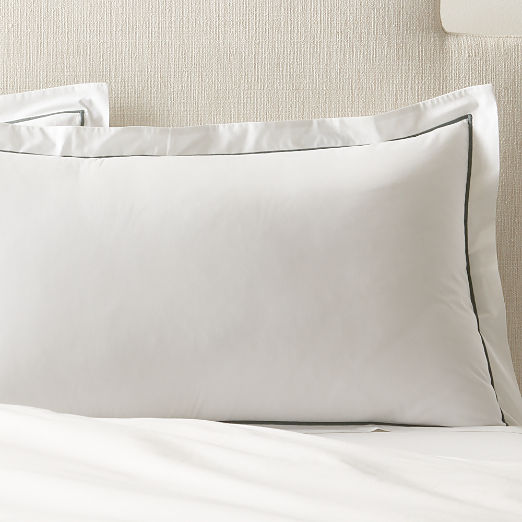 Marisal Organic Cotton Percale 400 Thread Count White and Faded Teal Pillow Shams Set of 2