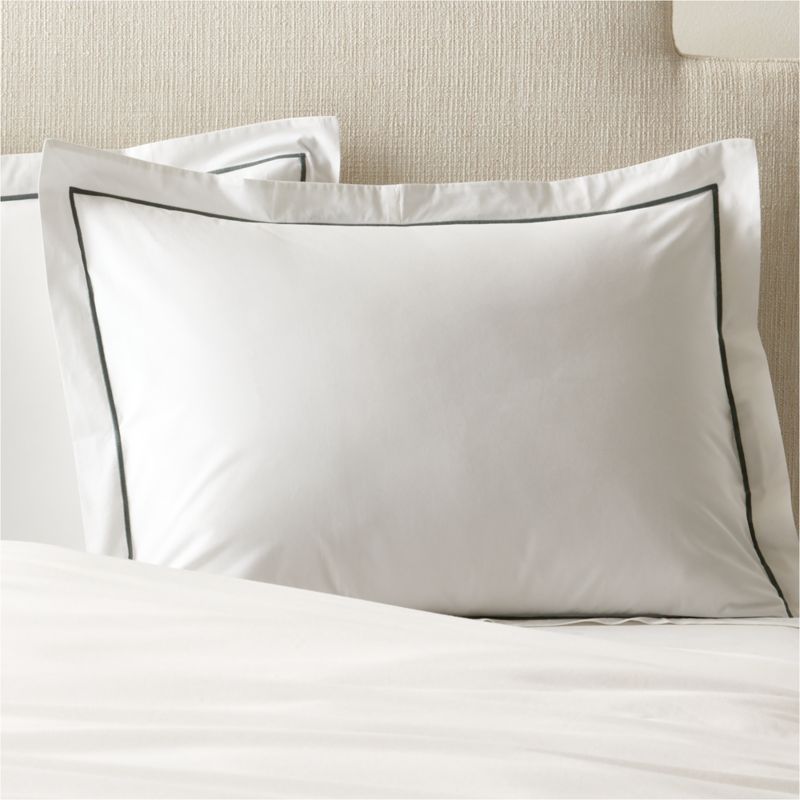 View Marisal Organic Cotton Percale 400 Thread Count White and Faded Teal Standard Pillow Shams Set of 2 details