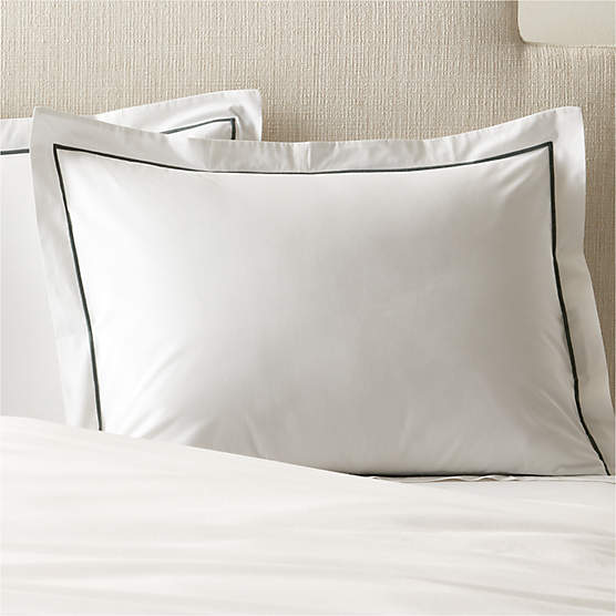 Marisal Organic Cotton Percale 400 Thread Count White and Faded Teal Standard Pillow Shams Set of 2