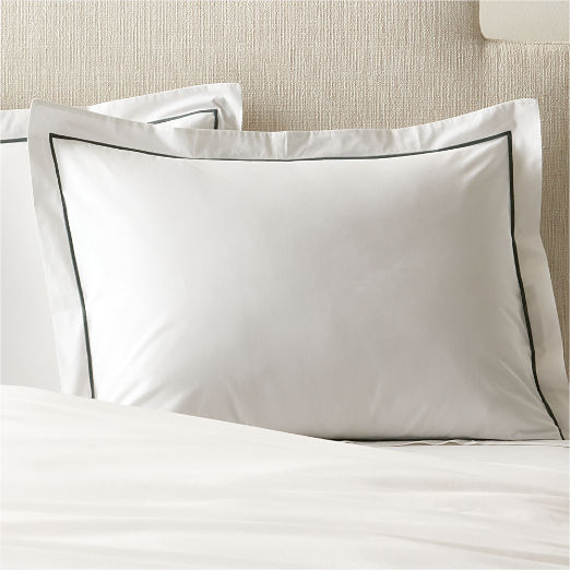 Marisal Organic Cotton Percale 400 Thread Count White and Faded Teal Standard Pillow Shams Set of 2