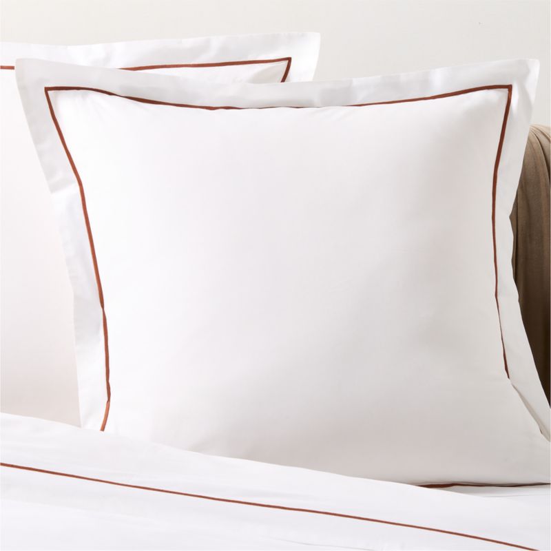 View Marisal Organic Cotton Percale 400 Thread Count White and Sienna Brown Euro Shams Set of 2 details
