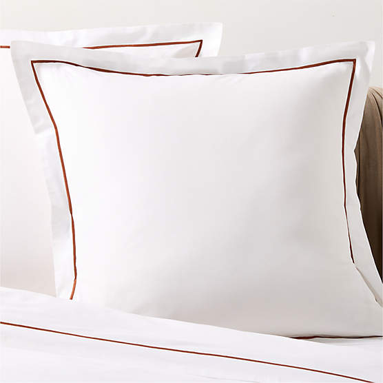 Marisal Organic Cotton Percale 400 Thread Count White and Sienna Brown Euro Shams Set of 2