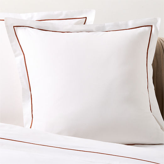 Marisal Organic Cotton Percale 400 Thread Count White and Sienna Brown Euro Shams Set of 2