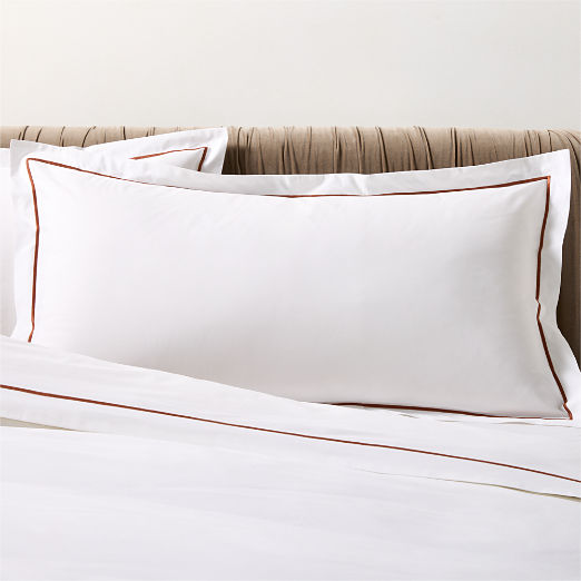 Marisal Organic Cotton Percale 400 Thread Count White and Sienna Brown King Shams Set of 2