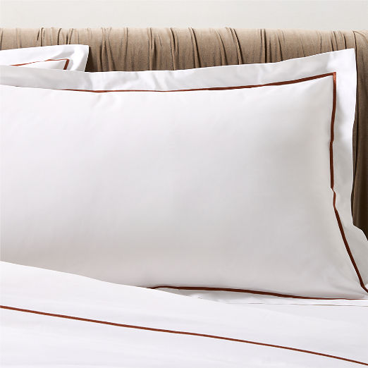 Marisal Organic Cotton Percale 400 Thread Count White and Sienna Brown Standard Shams Set of 2