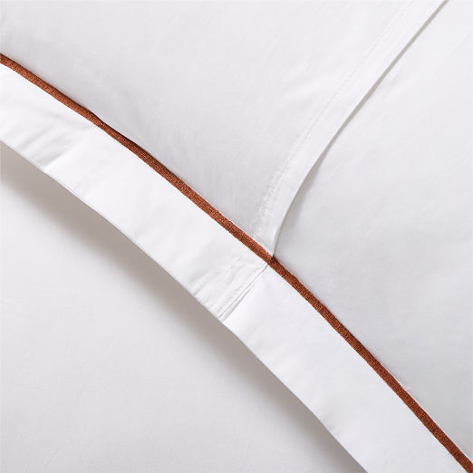 Marisal Organic Cotton Percale 400 Thread Count White and Sienna Brown Standard Shams Set of 2