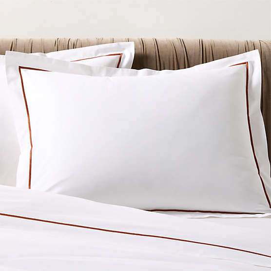 Marisal Organic Cotton Percale 400 Thread Count White and Sienna Brown Standard Shams Set of 2