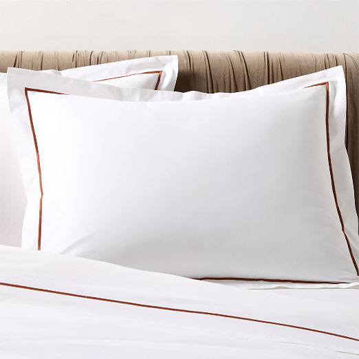 Marisal Organic Cotton Percale 400 Thread Count White and Sienna Brown Standard Shams Set of 2