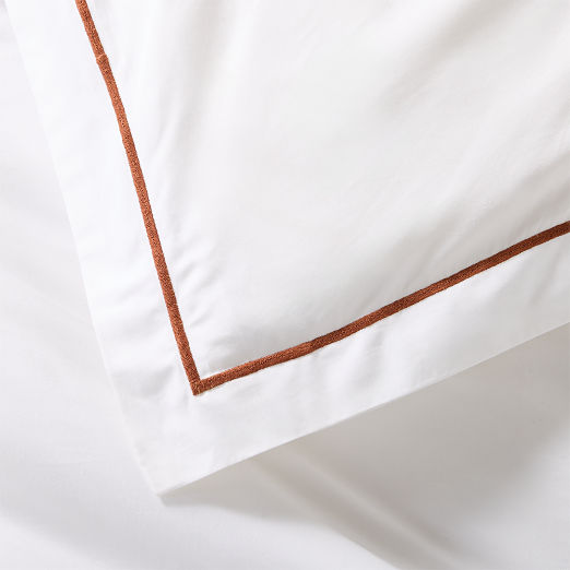 Marisal Organic Cotton Percale 400 Thread Count White and Sienna Brown Full/Queen Duvet Cover