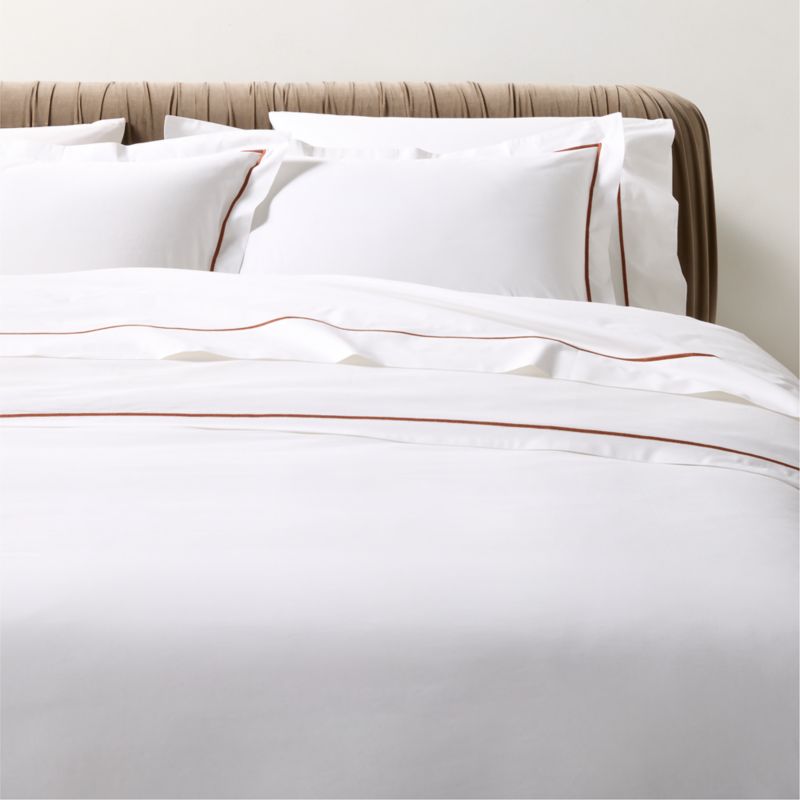 View Marisal Organic Cotton Percale 400 Thread Count White and Sienna Brown King Duvet Cover details