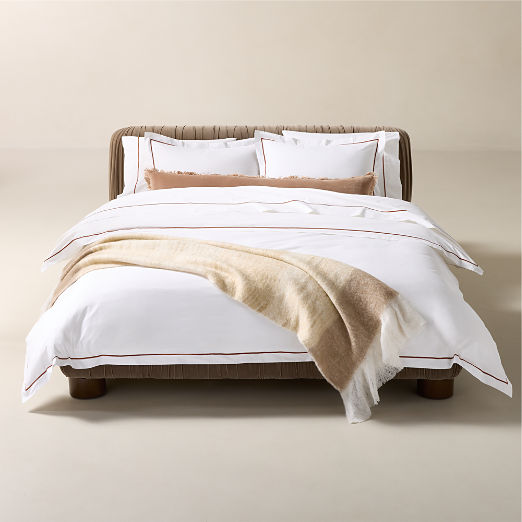 Marisal Organic Cotton Percale 400 Thread Count White and Sienna Brown Full/Queen Duvet Cover