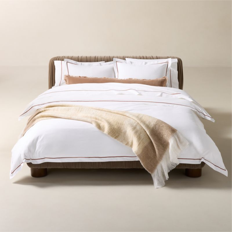 Marisal Organic Cotton 400 Thread Count Percale White and Sienna Brown Full/Queen Duvet Cover