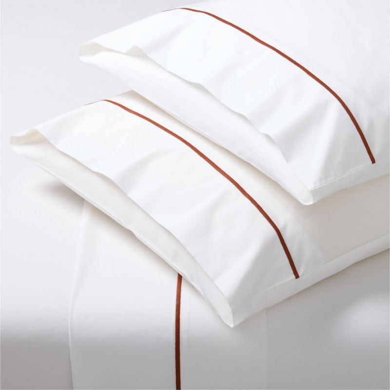 Viewing product image Marisal Organic Cotton Percale 400 Thread Count White and Sienna Brown Queen Sheet Set - image 1 of 3