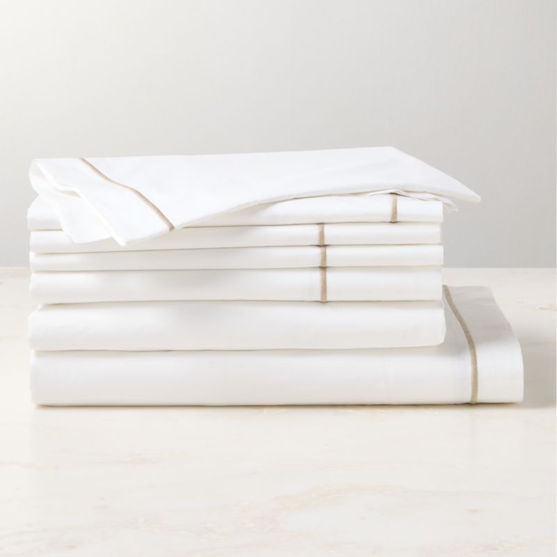 View Marisal Organic Cotton Percale 400 Thread Count White with Taupe Full/Queen Bedding Set details