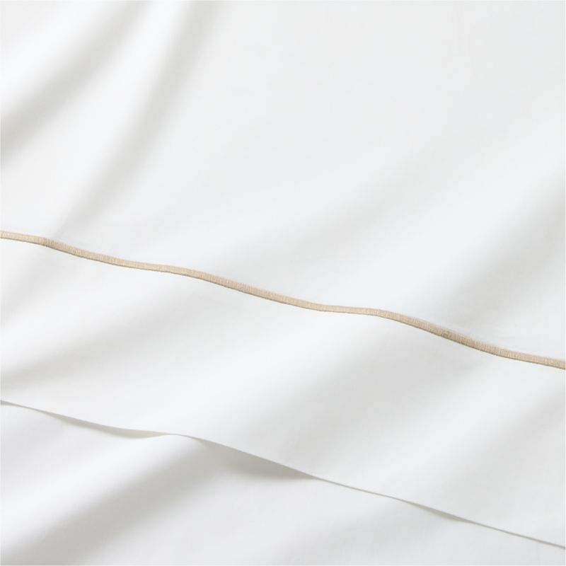 Marisal Organic Cotton Percale 400 Thread Count White with Taupe Standard Pillowcases Set of 2 - image 3 of 4