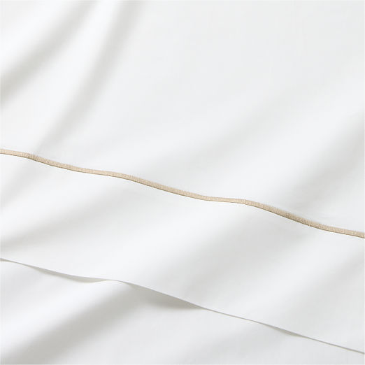 Marisal Organic Cotton Percale 400 Thread Count White with Taupe King Sheet Set