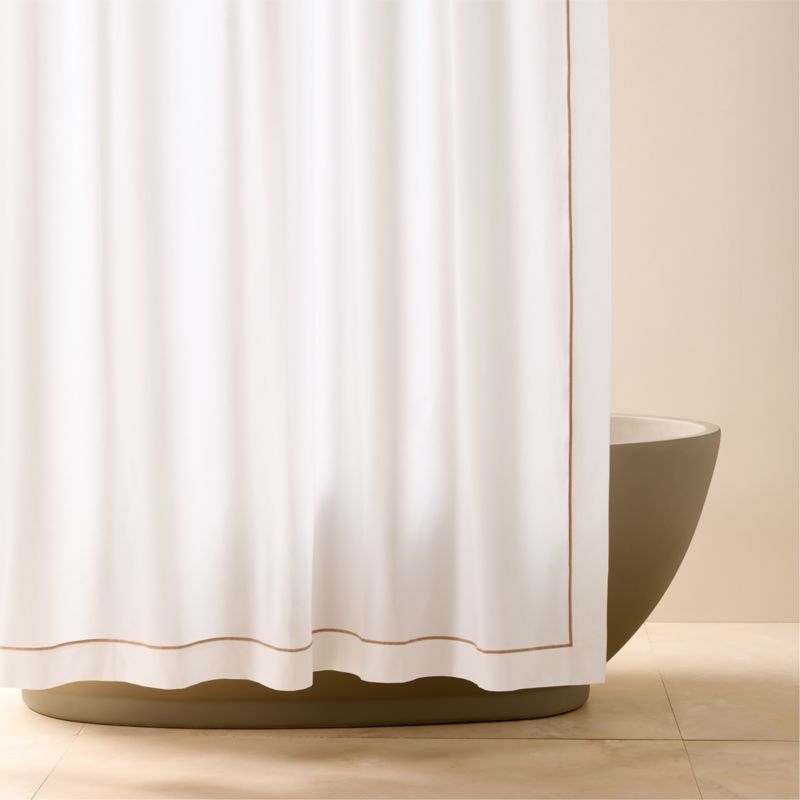 Viewing product image Marisal Organic Cotton White and Taupe Shower Curtain 72" - image 1 of 3