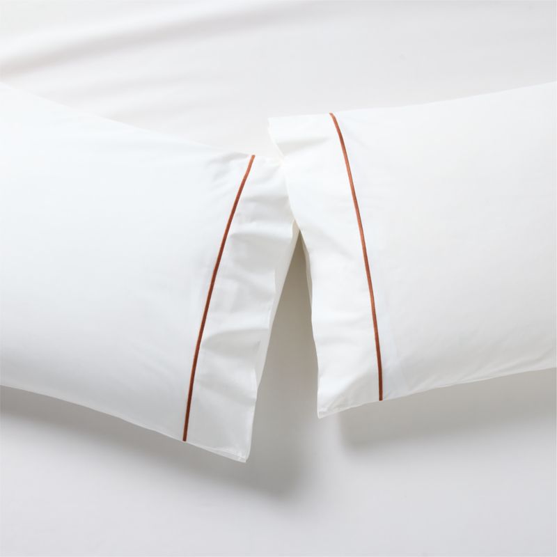 Viewing product image Marisal Organic Cotton Percale 400 Thread Count White and Sienna Brown Standard Pillowcases Set of 2 - image 1 of 3