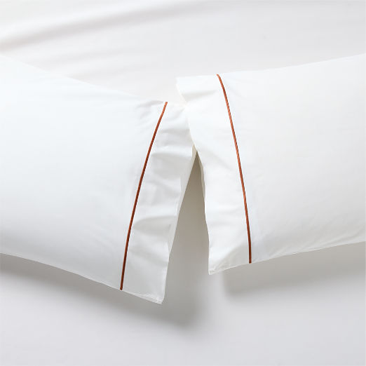 Marisal Organic Cotton Percale 400 Thread Count White and Sienna Brown Pillowcases Set of 2