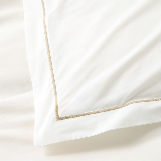 Marisal Organic Cotton Percale 400 Thread Count White with Taupe Pillow Shams Set of 2