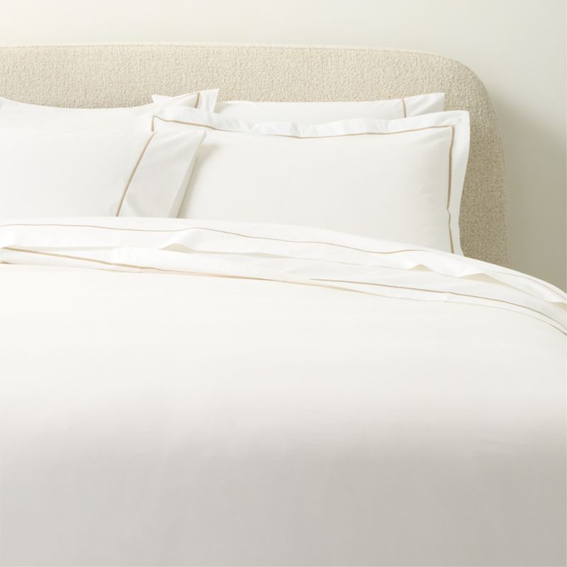 View Marisal Organic Cotton Percale 400 Thread Count White with Taupe King Duvet Cover details