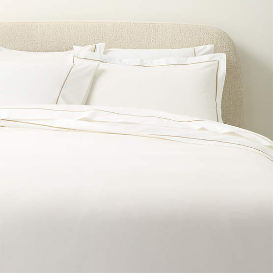 Marisal Organic Cotton Percale 400 Thread Count White with Taupe Full/Queen Duvet Cover