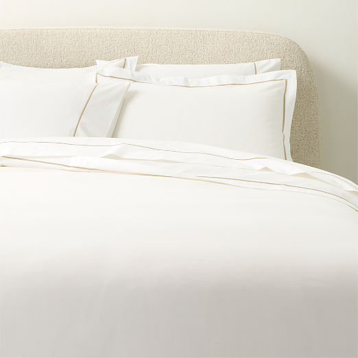 Marisal Organic Cotton Percale 400 Thread Count White with Taupe Duvet Cover