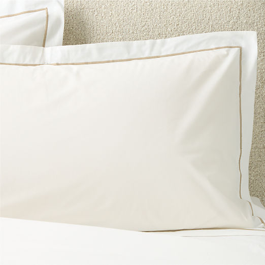 Marisal Organic Cotton Percale 400 Thread Count White with Taupe Pillow Shams Set of 2