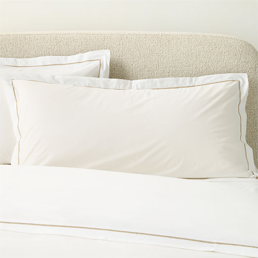 Marisal Organic Cotton Percale 400 Thread Count White with Taupe King Pillow Shams Set of 2