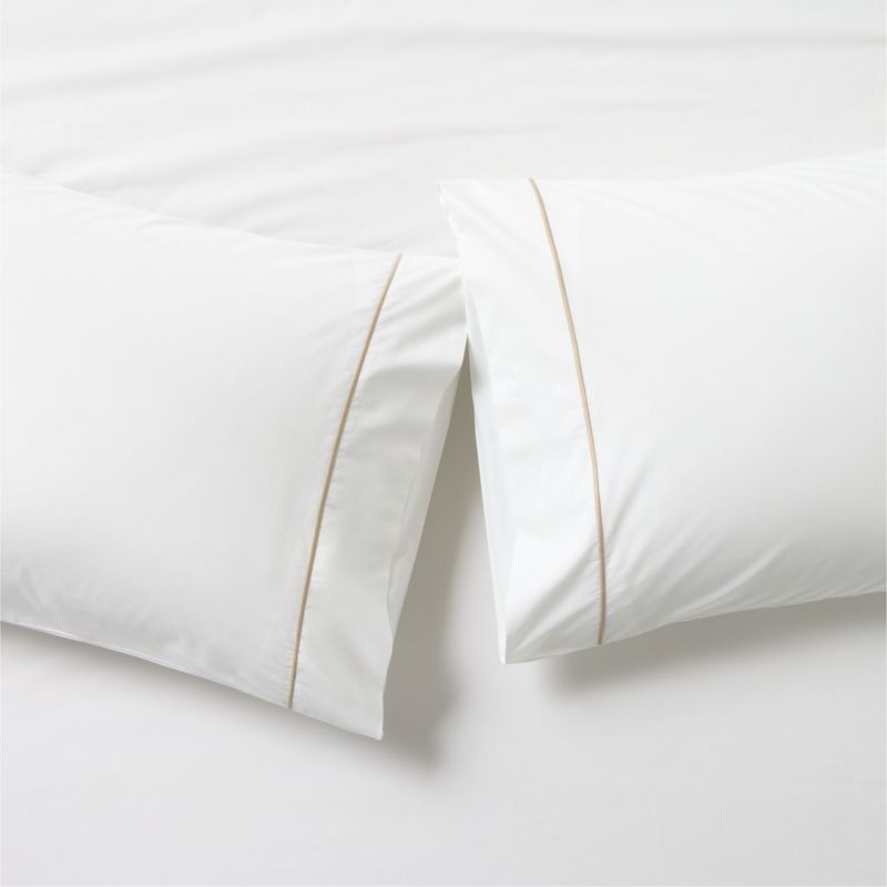 Marisal Organic Cotton Percale 400 Thread Count White with Taupe Standard Pillowcases Set of 2 - image 0 of 4