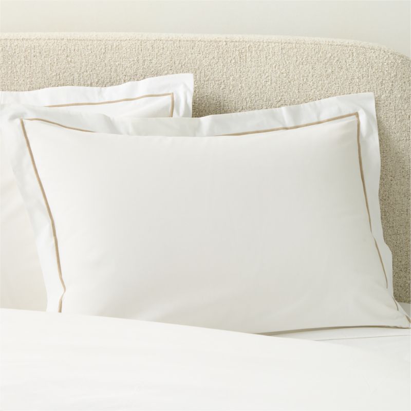 View Marisal Organic Cotton Percale 400 Thread Count White with Taupe Standard Pillow Shams Set of 2 details